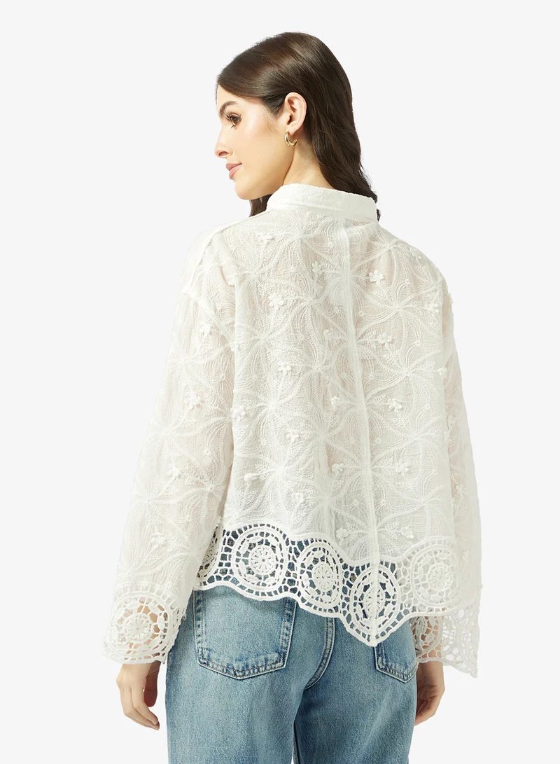 ELLA Prtined Shirt With Lace hem